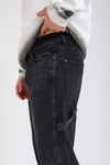 Kani Nakışlı Siyah Retro Baggy Jean Pantolon P1132