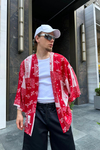 Kırmızı Bandana Desen Oversize Kimono G119