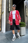 Kırmızı Bandana Desen Oversize Kimono G119