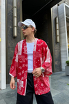 Kırmızı Bandana Desen Oversize Kimono G119