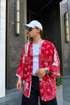 Kırmızı Bandana Desen Oversize Kimono G119