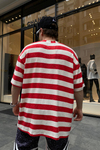 Kırmızı Çizgili Basic Oversize Tshirt T672