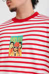 Kırmızı Çizgili Nirvana Baskılı Oversize Sweatshirt
