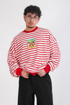 Kırmızı Çizgili Nirvana Baskılı Oversize Sweatshirt