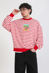 Kırmızı Çizgili Nirvana Baskılı Oversize Sweatshirt