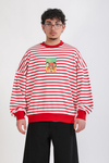 Kırmızı Çizgili Nirvana Baskılı Oversize Sweatshirt