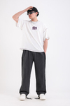 Kontrast Dikiş Baskılı Krem 999 Oversize Tshirt