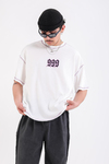 Kontrast Dikiş Baskılı Krem 999 Oversize Tshirt