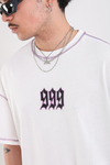 Kontrast Dikiş Baskılı Krem 999 Oversize Tshirt