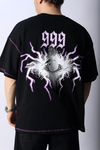 Kontrast Dikiş Baskılı Siyah Oversize Tshirt T1016