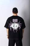 Kontrast Dikiş Baskılı Siyah Oversize Tshirt T1016