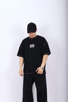 Kontrast Dikiş Baskılı Siyah Oversize Tshirt T1016