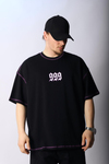Kontrast Dikiş Baskılı Siyah Oversize Tshirt T1016