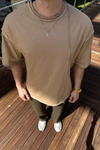 Kontrast Dikiş Detay Açık Kahve Oversize Tshirt T1072