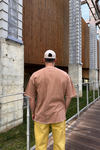Kontrast Dikiş Detay Kahve Oversize Tshirt T1074