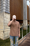 Kontrast Dikiş Detay Kahve Oversize Tshirt T1074