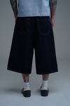 Kontrast Dikiş Lacivert Baggy Jean Şort