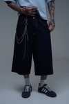 Kontrast Dikiş Lacivert Baggy Jean Şort