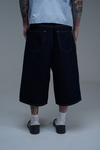 Kontrast Dikiş Lacivert Baggy Jean Şort