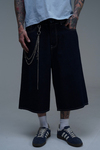 Kontrast Dikiş Lacivert Baggy Jean Şort
