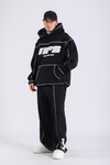 Kontrast Dikiş Siyah Nfs Baskılı Oversize Hoodie SW1406