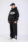 Kontrast Dikiş Siyah Nfs Baskılı Oversize Hoodie SW1406