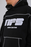 Kontrast Dikiş Siyah Nfs Baskılı Oversize Hoodie SW1406