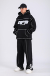 Kontrast Dikiş Siyah Nfs Baskılı Oversize Hoodie SW1406
