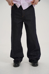 Kontrast Dikiş Wide Leg Baggy Raw Denim