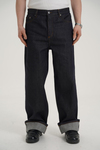 Kontrast Dikiş Wide Leg Baggy Raw Denim