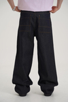 Kontrast Dikiş Wide Leg Baggy Raw Denim
