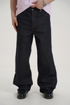 Kontrast Dikiş Wide Leg Baggy Raw Denim