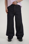 Kontrast Dikiş Wide Leg Baggy Raw Denim