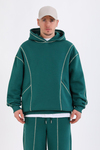 Kontrast Dikiş Yeşil Oversize Hoodie SW1340