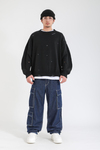 Koyu Mavi Kargo Cep Detay Baggy Jean Pantolon P1143