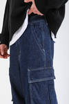 Koyu Mavi Kargo Cep Detay Baggy Jean Pantolon P1143