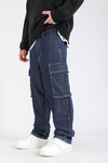 Koyu Mavi Kargo Cep Detay Baggy Jean Pantolon P1143