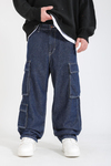 Koyu Mavi Kargo Cep Detay Baggy Jean Pantolon P1143