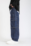 Koyu Mavi Kargo Cep Detay Baggy Jean Pantolon P1143