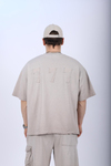 Krem Acid Wash Oversize Şort Tshirt Takım TKM140