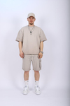 Krem Acid Wash Oversize Şort Tshirt Takım TKM140