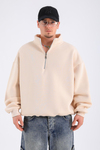 Krem Basic Fermuar Yaka Oversize Sweatshirt SW1312