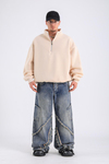 Krem Basic Fermuar Yaka Oversize Sweatshirt SW1312