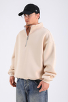 Krem Basic Fermuar Yaka Oversize Sweatshirt SW1312