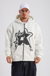 Krem Baskılı Oversize Rv Zipper Sweatshirt SW1151