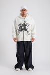 Krem Baskılı Oversize Rv Zipper Sweatshirt SW1151