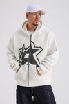 Krem Baskılı Oversize Rv Zipper Sweatshirt SW1151
