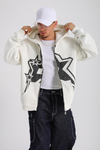 Krem Baskılı Oversize Rv Zipper Sweatshirt SW1151