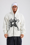 Krem Baskılı Oversize Rv Zipper Sweatshirt SW1151
