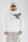 Krem Bird Nakışlı Oversize Hoodie SW1399
